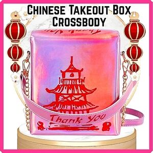Novelty Chinese Food Take-Out Box Crossbody Festival Party Pink Red Iridescent